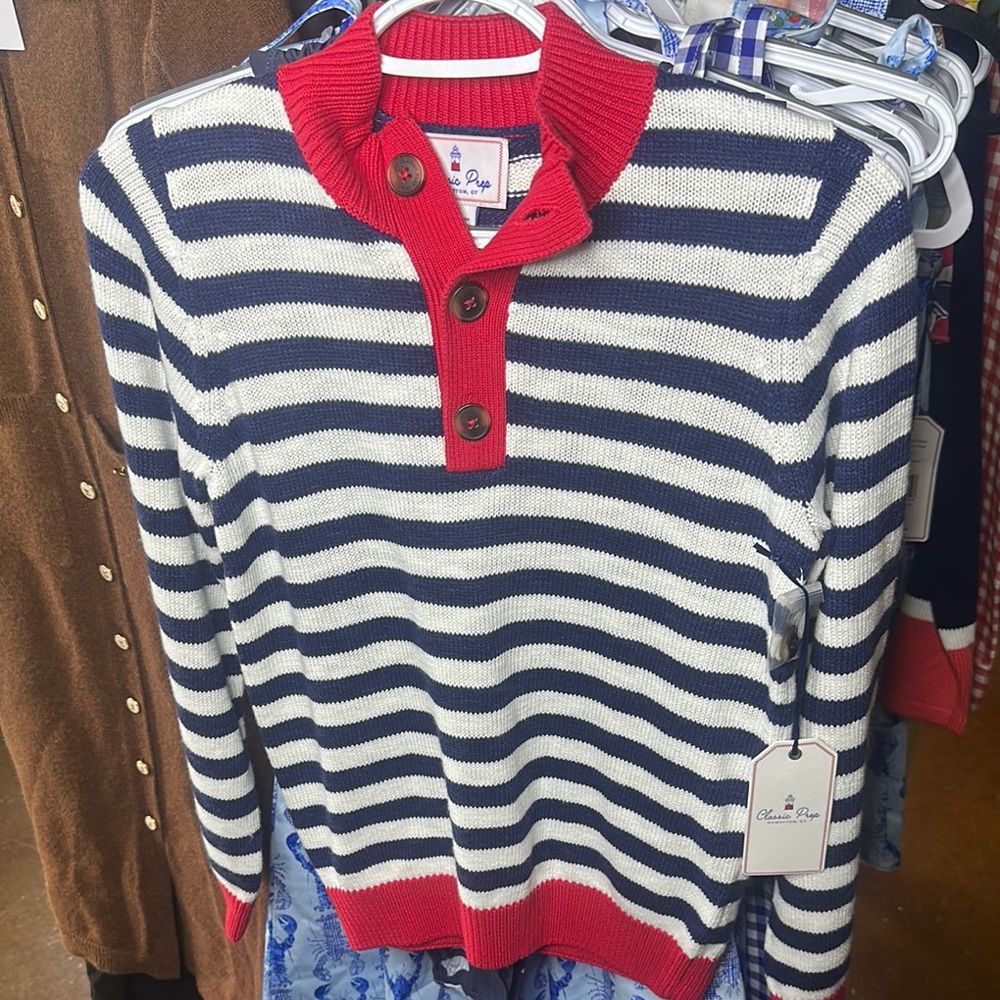 Classic Prep Red and White Nautical Sweater
